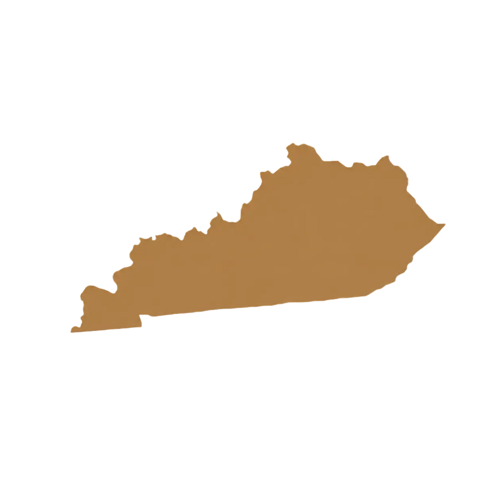 A solid-colored silhouette map of the state of Kentucky, shown in a warm tan or ochre shade against a solid black background.
